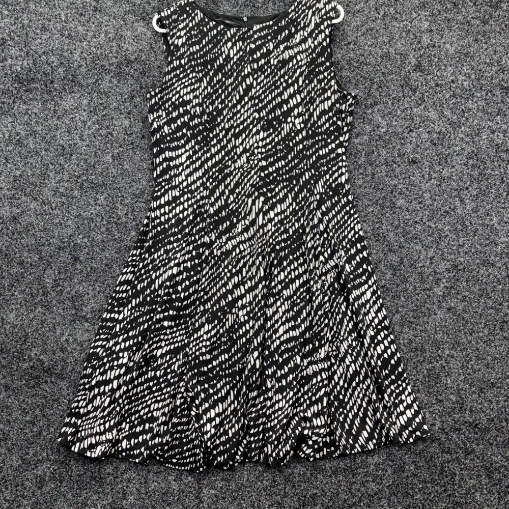 Jessica Howard Womens Black White Abstract Dash Print Fit Flare Dress Size 16